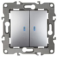 Выключатель с подсветкой без рамки Эра S12 2-кл 10А алюминий картинка